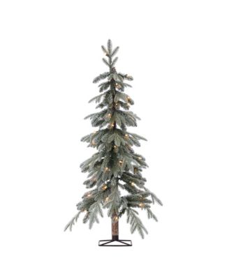 Sterling - 4Ft. Pre-Lit Flocked Natural Cut Alpine Tree with 50 Clear Lights