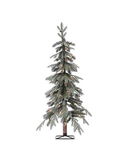 Sterling 4ft Pre Lit Flocked Natural Cut Alpine Tree With 50