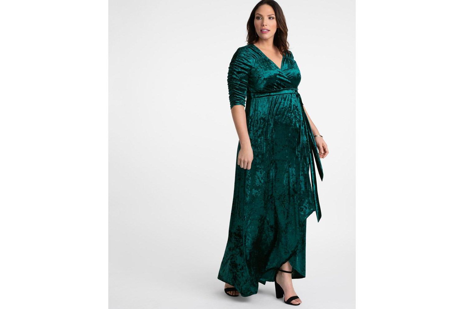 Plus Size Cara Velvet High Low Long Wrap Dress