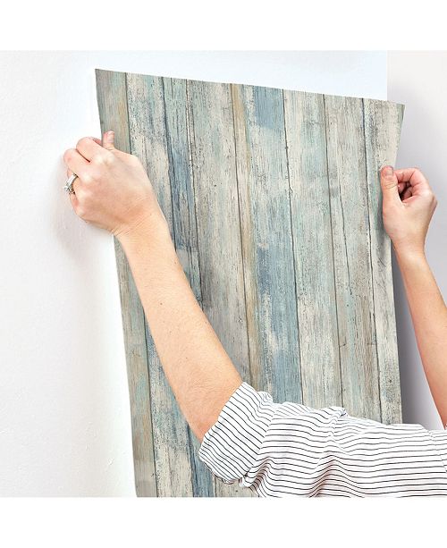 York Wallcoverings Blue Distressed Wood Peel And Stick ...