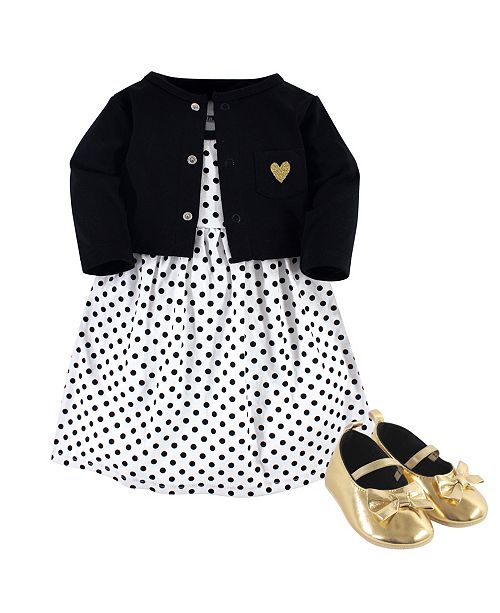 Hudson Baby Dress Cardigan Shoe Set 3 Piece Black Dot 12 18