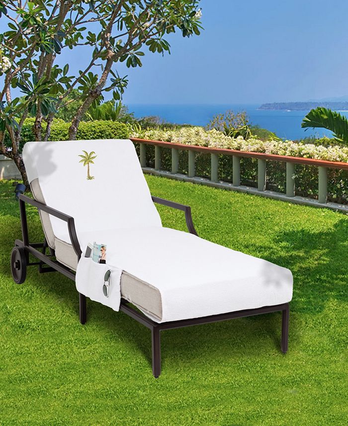 Linum Home - Standard Size Chaise Lounge Cover with Side Pockets Embroidered with Palm Tree