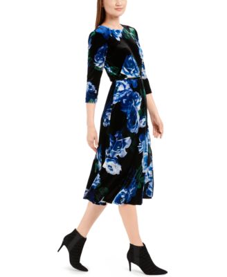 Calvin Klein Belted Printed Velvet Dress
