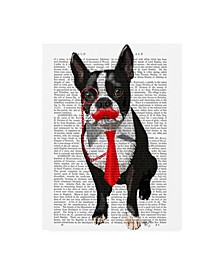 Fab Funky Boston Terrier with Red Tie and Moustache Canvas Art - 15.5" x 21"