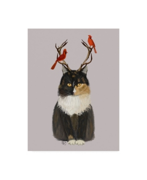 Trademark Global Fab Funky Tortoiseshell Cat, Antlers And Red Birds Canvas Art In Multi