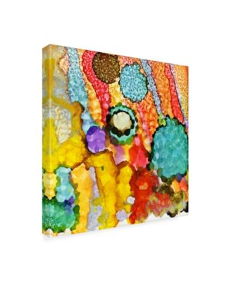 Trademark Fine Art 'Buttons' By Pat Saunders-White - 12x16 Inch Wood Slat Wall Art, Multi-Color Dog Print
