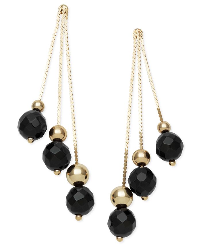 Macy's 14k Gold Earrings, Faceted Onyx 3-Drop Earrings (9 ct. t.w ...
