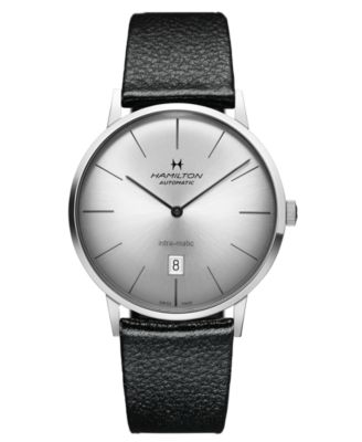 Hamilton - Watch, Men's Swiss Automatic Intra-Matic Black Leather Strap 42mm H38755751
