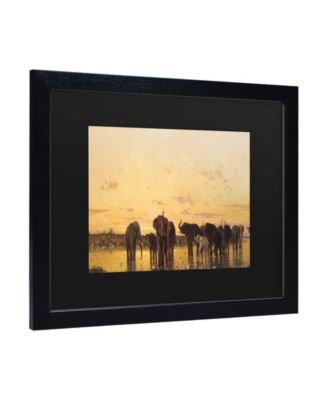 Charles Emile De Tournemine African Elephants Matted Framed Art - 15" x 20"