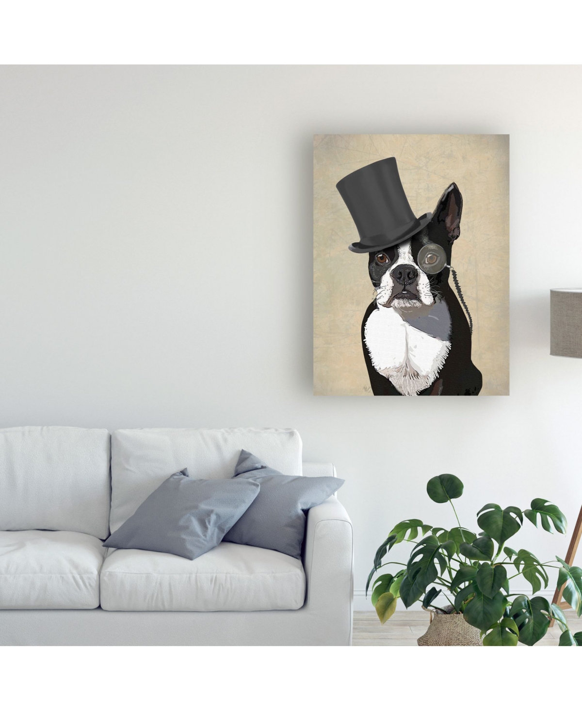 Fab Funky Boston Terrier, Formal Hound and Hat Canvas Art -