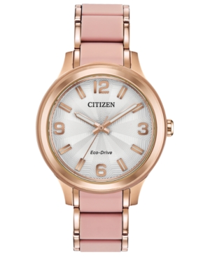image of Drive From Citizen Eco-Drive Women-s Rose Gold-Tone Stainless Steel & Pink Silicone Bracelet Watch 36mm