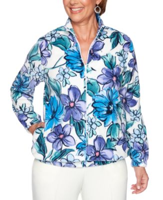 Alfred Dunner women’s 18 W or L blue floral knit zip up jacket NWOT