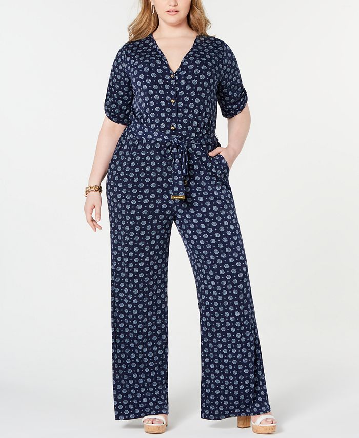 Michael Kors Plus Size Foulard-Print Jumpsuit - Macy's