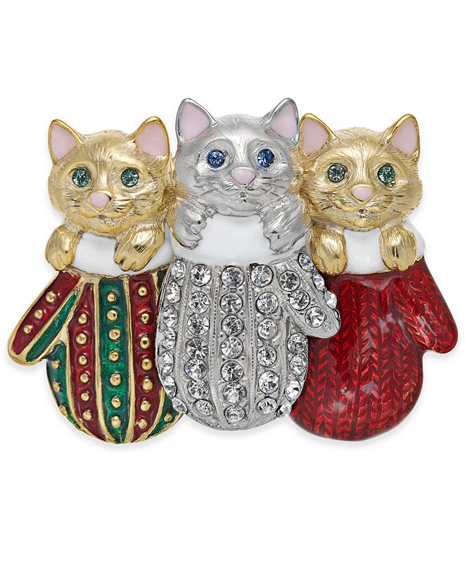 Charter Club Two-Tone Pavé Kitten Mitten Pin, Created for ...