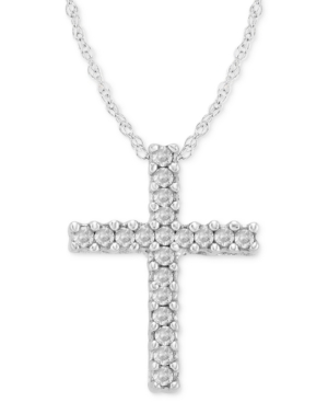image of Diamond Cross Pendant Necklace in 14k White Gold (1/10 ct. t.w.)