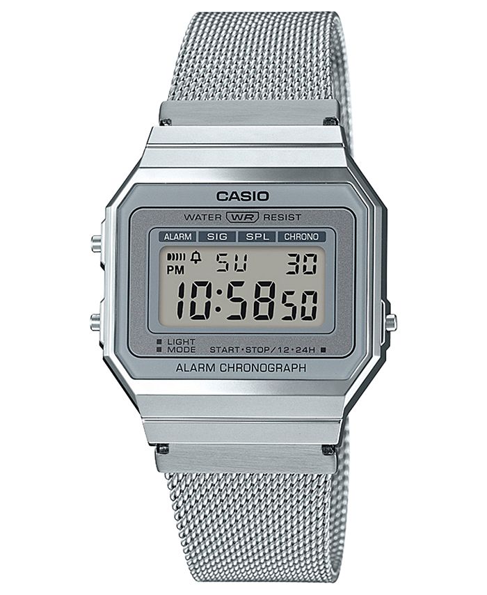 Casio Unisex Digital Stainless Steel Mesh Bracelet Watch 35.5mm - Macy\'s