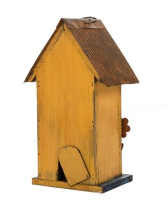 Distressed Solid Wood Birdhouse with Flower