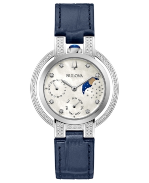 image of Bulova Women-s Rubaiyat Blue Leather Strap Watch 35mm