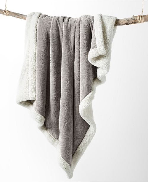 Martha Stewart Collection Solid Reversible Sherpa Throw, Created for Macy's & Reviews Blankets