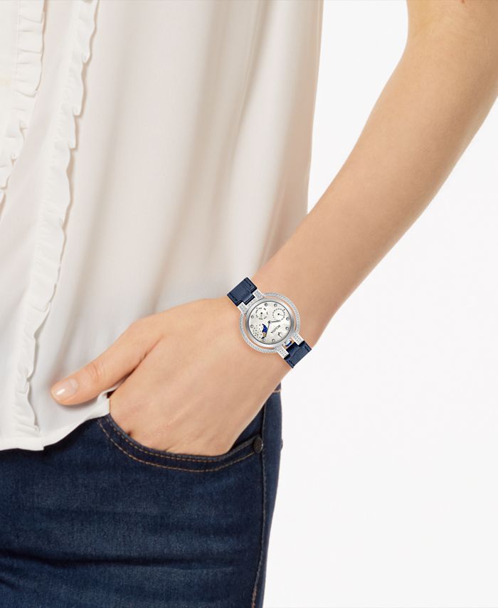 Bulova Women's Rubaiyat Blue Leather Strap Watch 35mm - Macy's