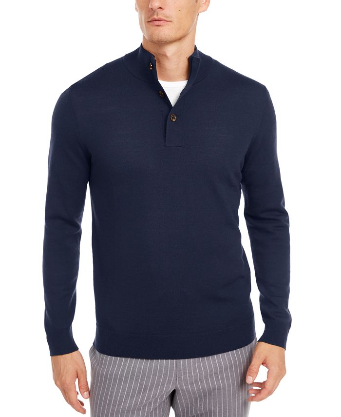 Tasso Elba Men's Solid Merino Wool Blend Mock-Collar Sweater, Created ...