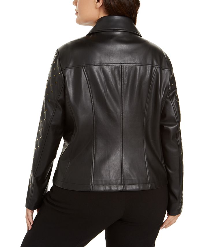Calvin Klein Plus Size Studded Moto Jacket & Reviews - Jackets ...