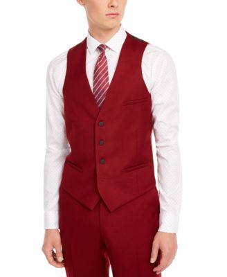 Bar III - Men's Slim-Fit Red Flannel Suit Separate Vest