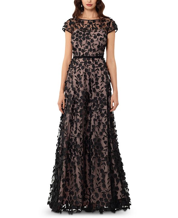 xscape floral appliqué gown