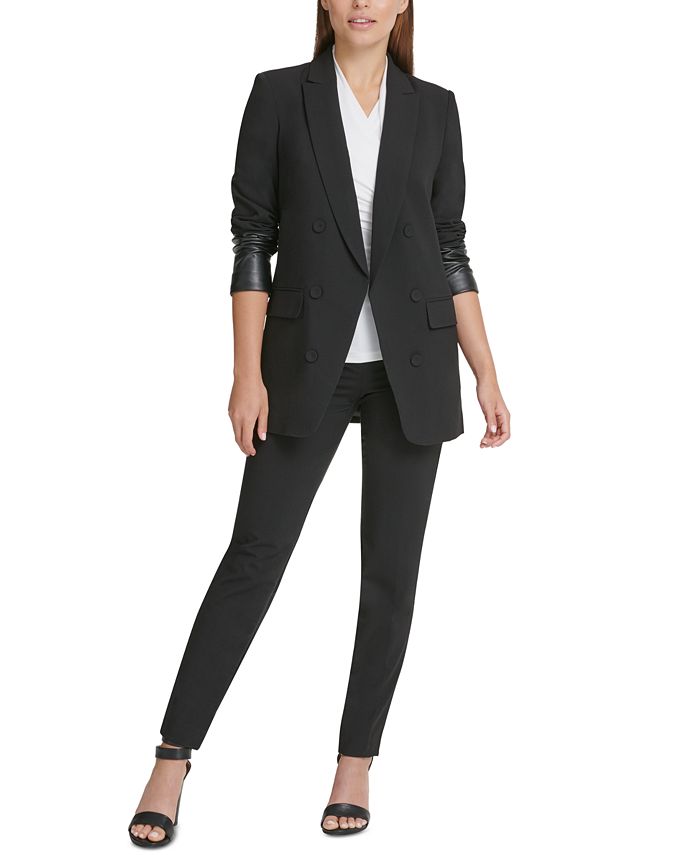 DKNY Double-Breasted Jacket With Faux-Leather Sleeves & Reviews ...