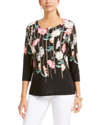 JM Collection Petite Printed Jacquard Top, Created for Macy's & Reviews ...