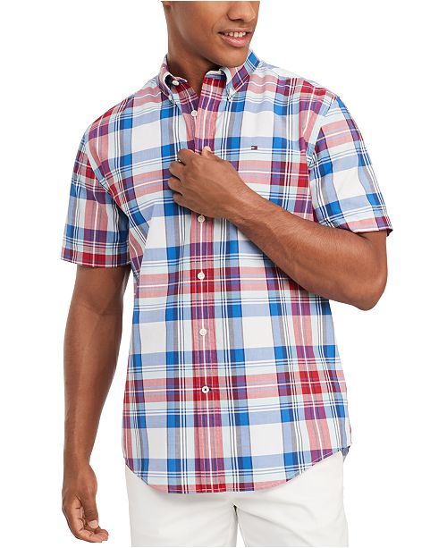 Tommy Hilfiger Men S Custom Fit Ernest Plaid Short Sleeve Shirt