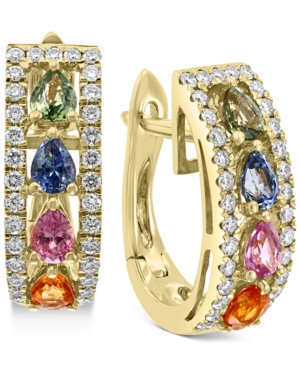 image of Effy Multi-Sapphire (1-7/8 ct. t.w.) and Diamond (1/2 ct. t.w.) Hoop Earrings in 14k Gold