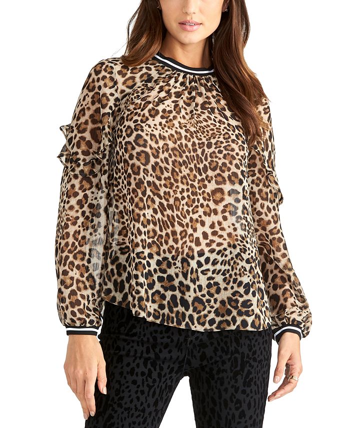 RACHEL Rachel Roy Sheer Leopard-Print Top - Macy's
