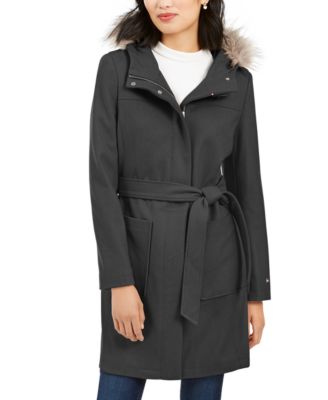 Tommy Hilfiger - Hooded Faux-Fur-Trim Belted Coat