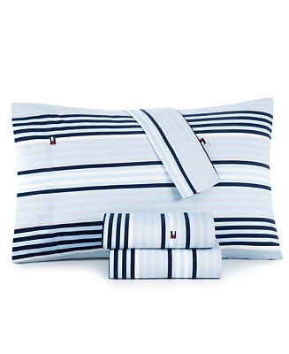NEW FREE SHIPPING Details about   Tommy Hilfiger NAUTICAL STRIPE Blue & White QUEEN Sheet Set 