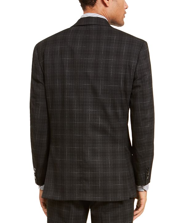 Sean John Men's Classic-Fit Stretch Black Plaid Suit Separate Double ...