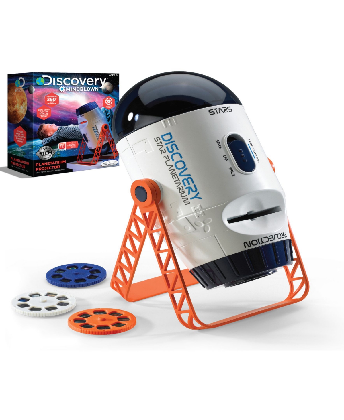 Discovery Mindblown Kids' Planetarium Projector 2 In 1 Stars And Planet Kit In White