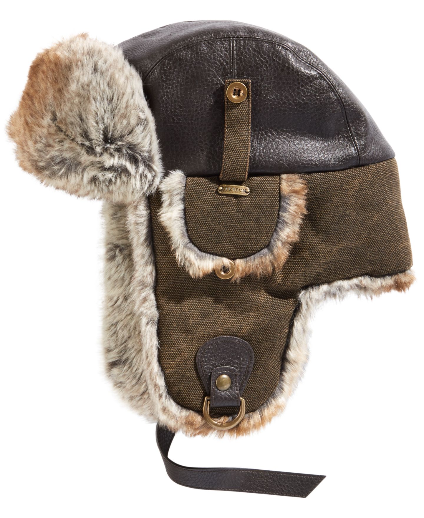 Мужской головной убор Scala Canvas Faux-Leather Trapper Hat, цвет: Коричневый — фото 1