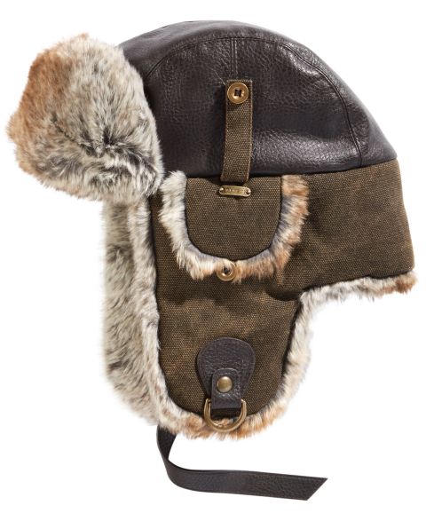 Мужской головной убор Scala Canvas Faux-Leather Trapper Hat, цвет: Коричневый