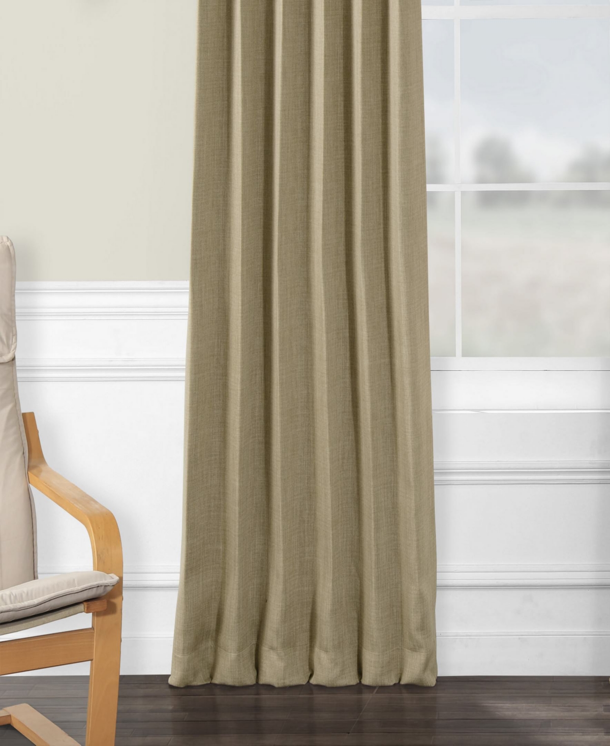 Half Price Drapes Nomad Tan Textured Faux Linen Room Darkening Curtain In Beige,tan