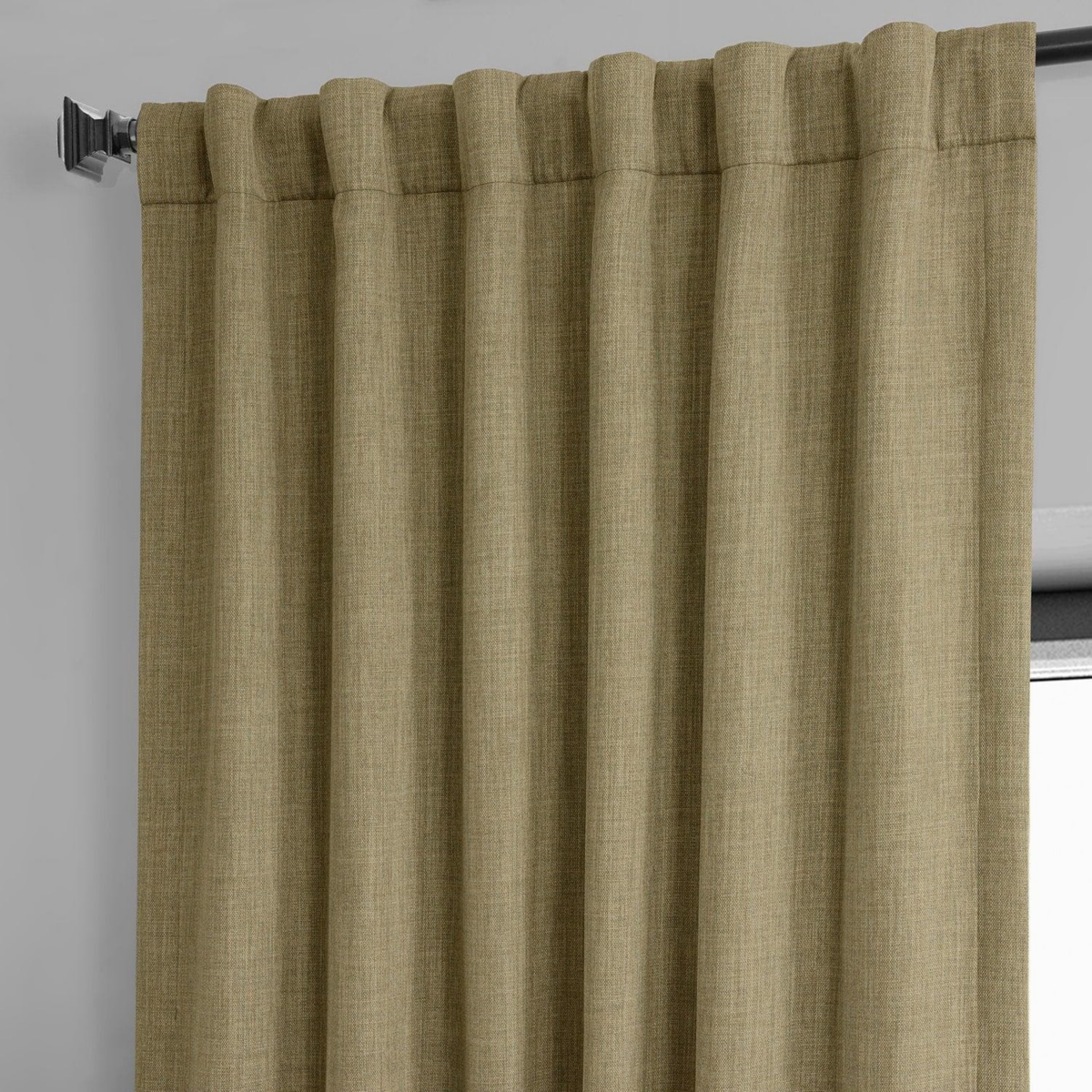 Half Price Drapes Nomad Tan Textured Faux Linen Room Darkening Curtain In Beige,tan
