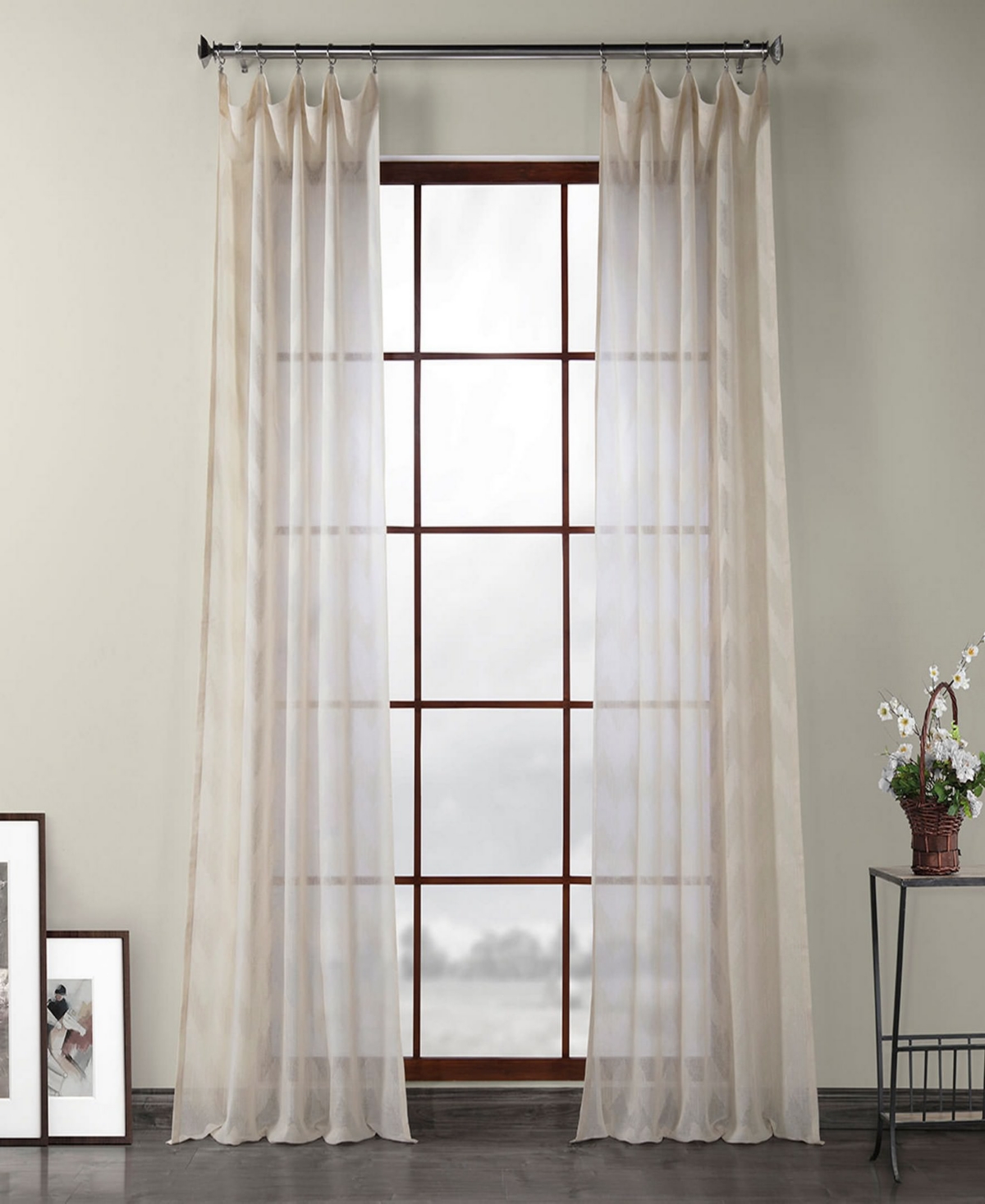 Linen Sheer Curtain Panel, 84" x 50" - Beige