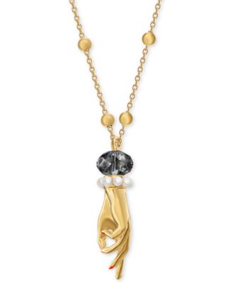 Swarovski - Gold-Tone Crystal & Imitation Pearl Hand Pendant Necklace, 21-5/8" + 1-1/8" extender
