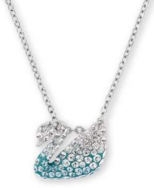 image of Swarovski Silver-Tone Small Pave Swan Pendant Necklace, 14