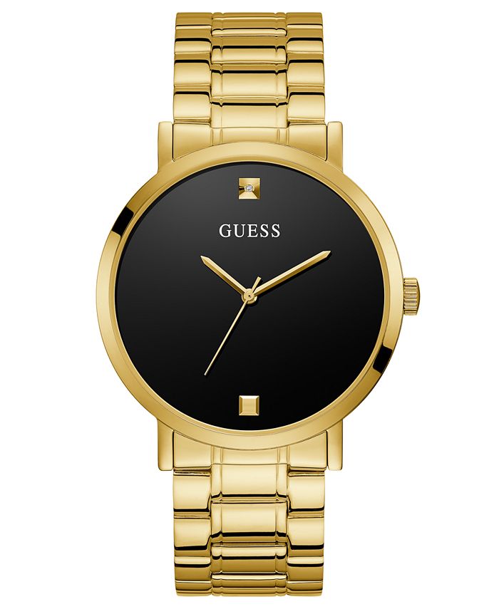 GUESS - Men's Diamond-Accent Gold-Tone Stainless Steel Bracelet Watch 44mm