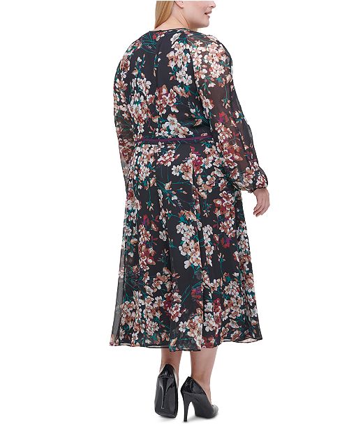 Tommy Hilfiger Plus Size Chiffon Floral Midi Dress & Reviews - Dresses ...