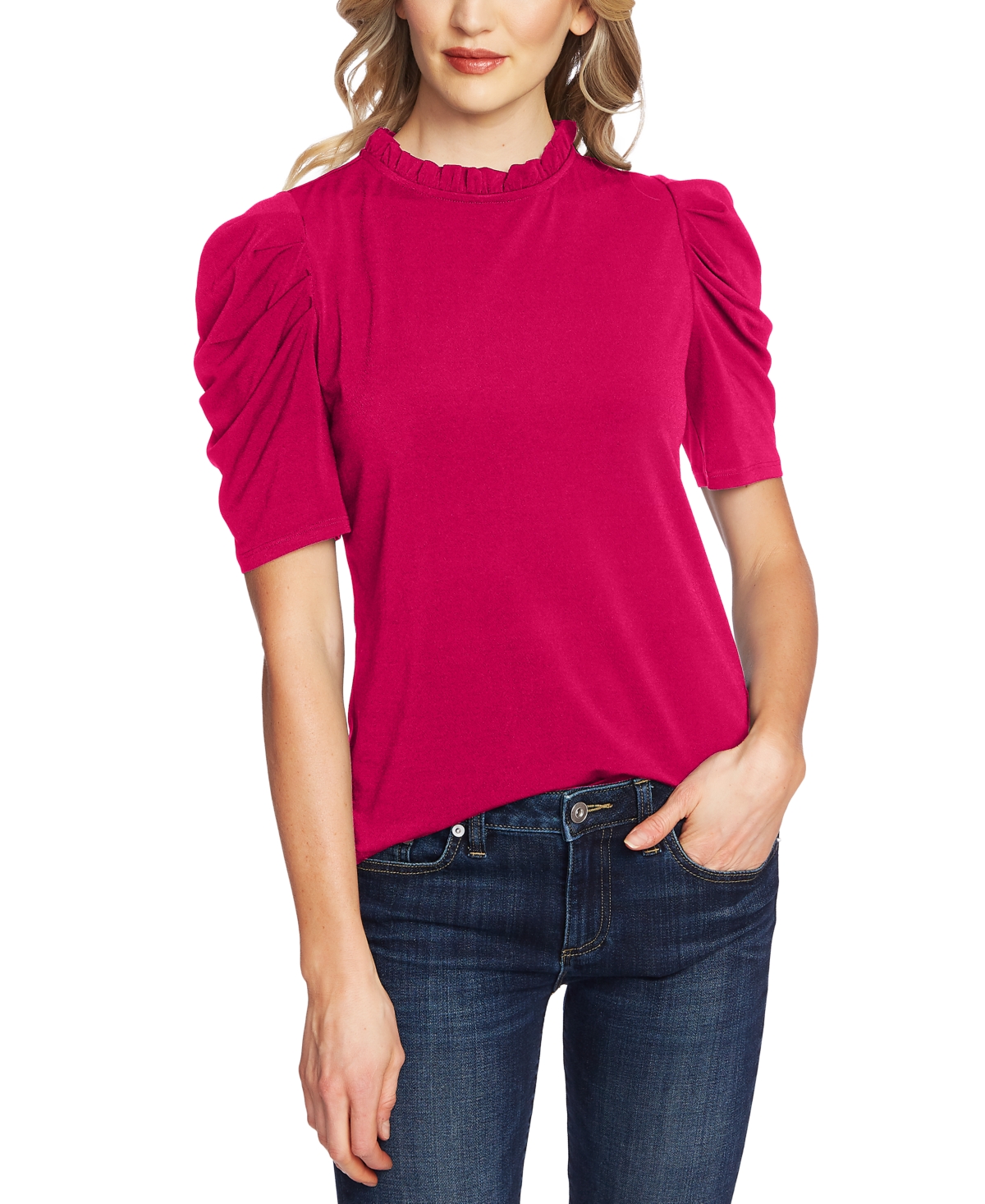 Cece Puff Sleeve Crepe Top In Plumeria