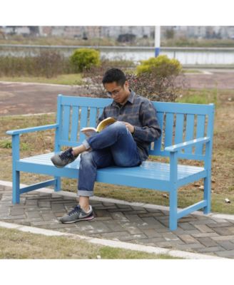 Gardenised Wooden Patio Garden Park Outdoor Yard Bench With Middle Pop-up Foldable Table