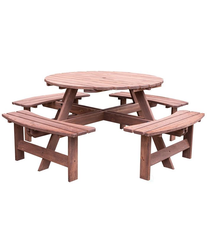 Gardenised Outdoor Wooden Patio Deck Garden Round Picnic Table for 8