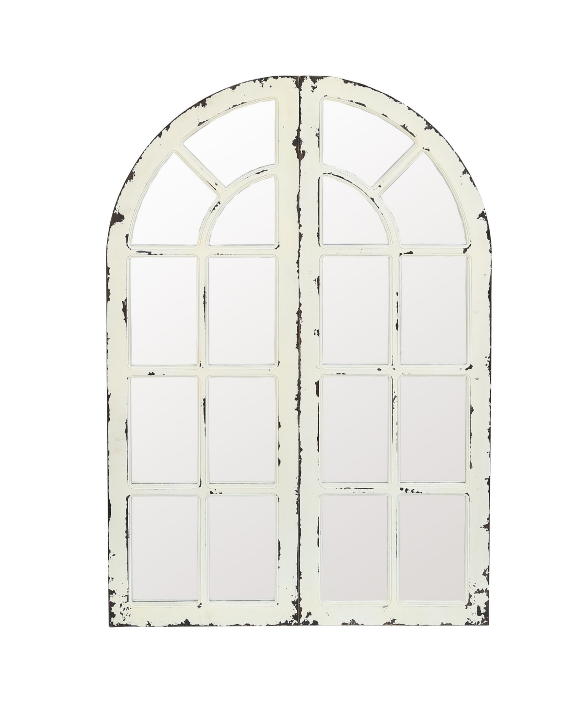 Set of 2 Wood Frame Window Panels with Mirror - Off-white